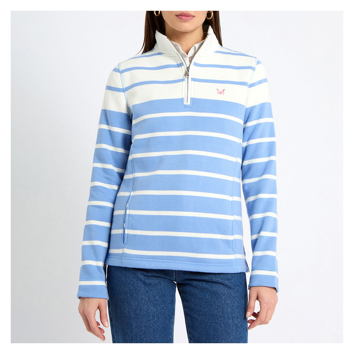 Sweat-Shirt Rayé Bleu À Demi-Fermeture Éclair main product photo