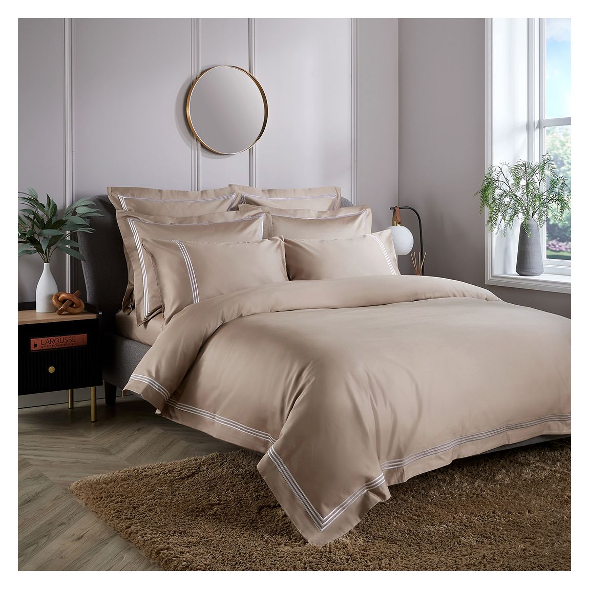 Housse De Couette Double Triple Bourdon, Lin/Blanc main product photo