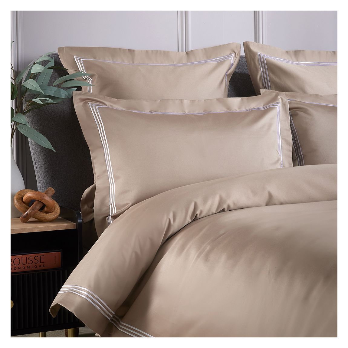 Triple Bourdon Paire De Taies D'Oreiller En Oxford, Lin/Blanc main product photo