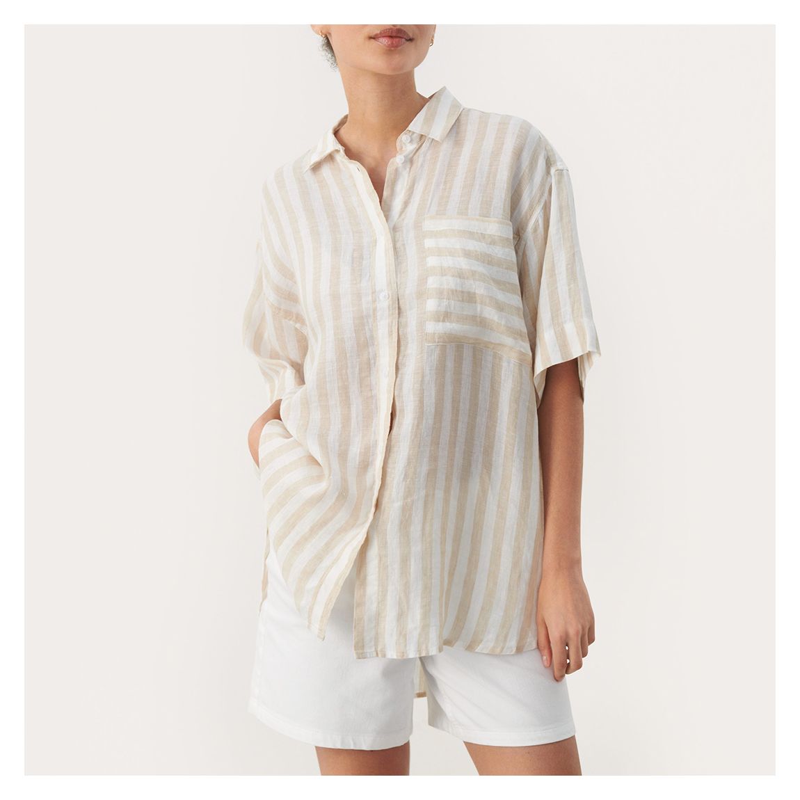 Chemise En Lin Beige À Rayures Garine main product photo