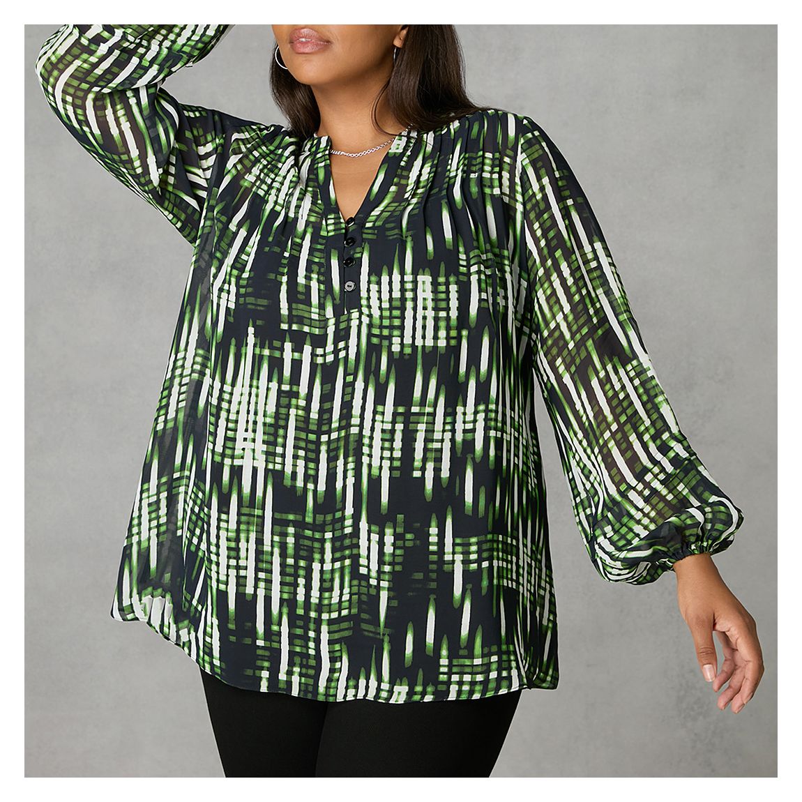 Blouse Pintuck À Imprimé Flou Vert main product photo