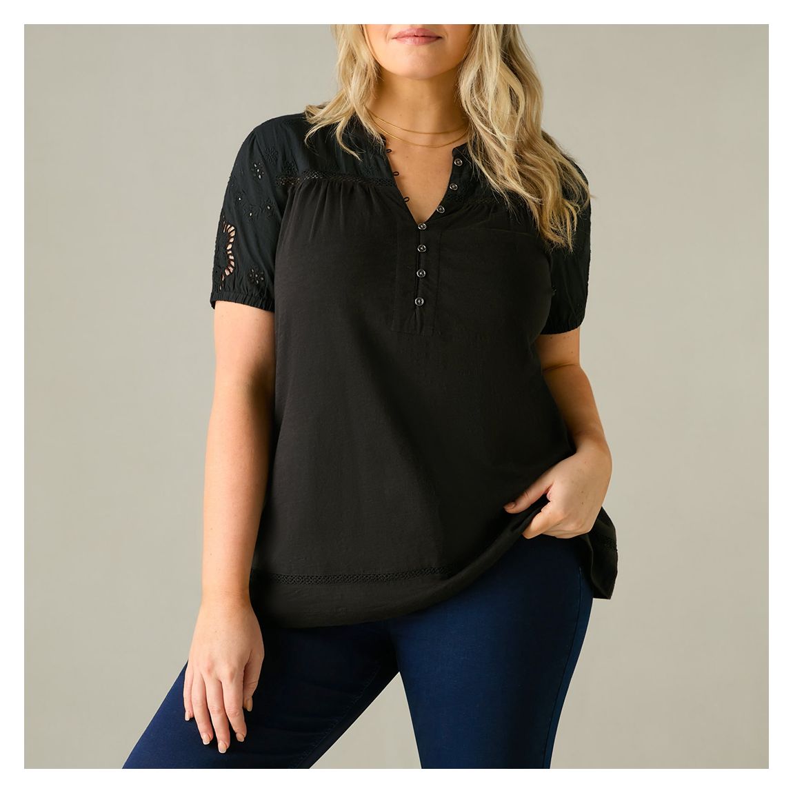 Blouse Brodée En Jersey De Coton Noir main product photo