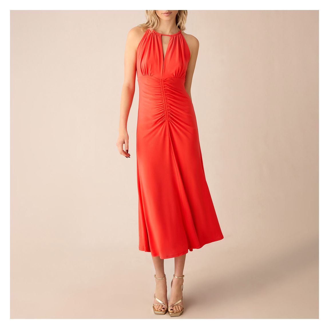 Robe Midi En Jersey Rouge Corail À Dos Nu main product photo