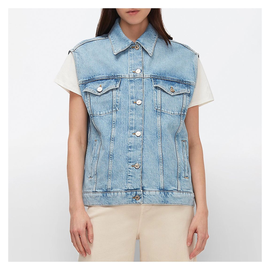 Veste En Jean Sans Manches Bleu Clair main product photo