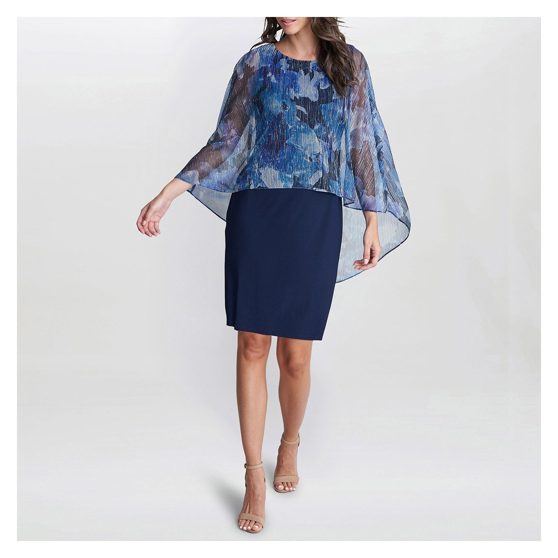 Navy Brenya Floral Shimmer Popover Dress main product photo