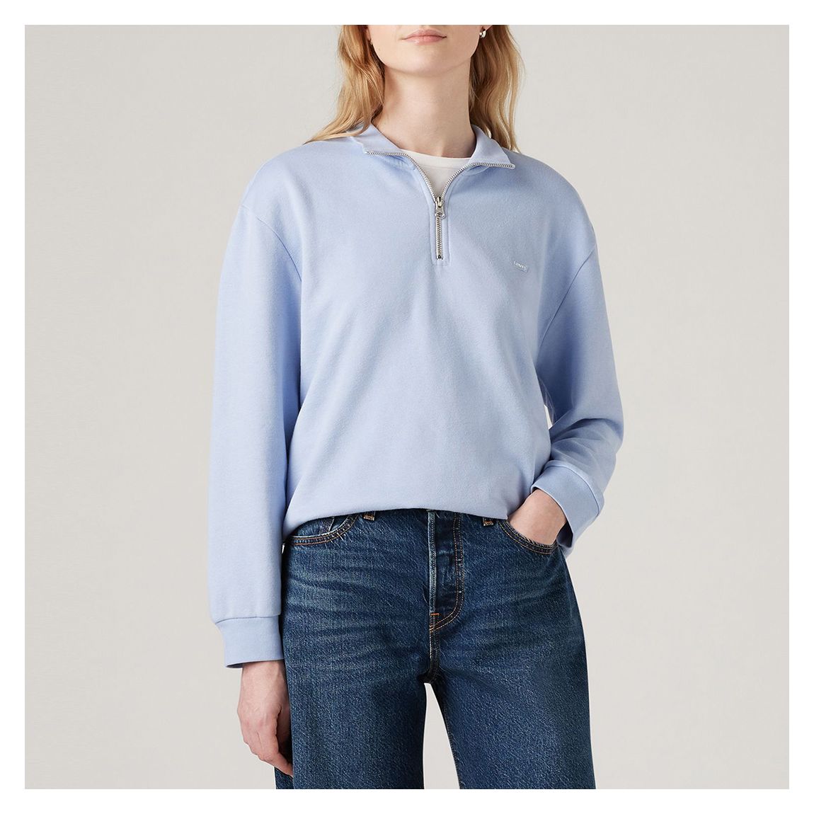Sweat-Shirt En Coton Mélangé À Demi-Fermeture Éclair Bleu Pâle main product photo