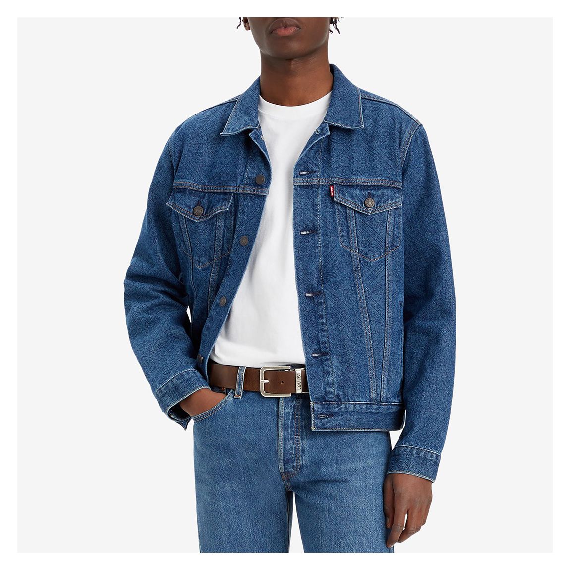 Veste De Camionneur En Denim Bleu Foncé main product photo
