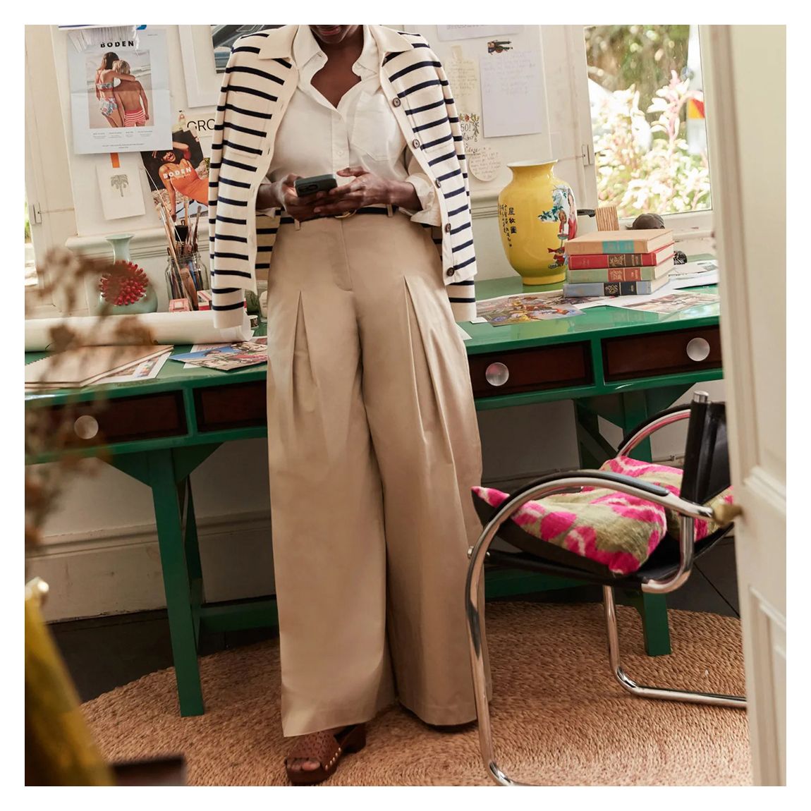 Pantalon Palazzo Beige En Coton main product photo