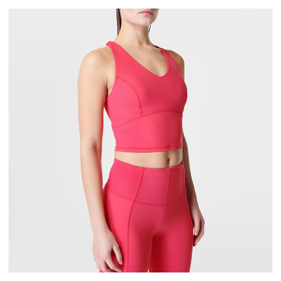 Glow Pink Super Soft Crop Strappy Back Workout Bra Tank main product photo