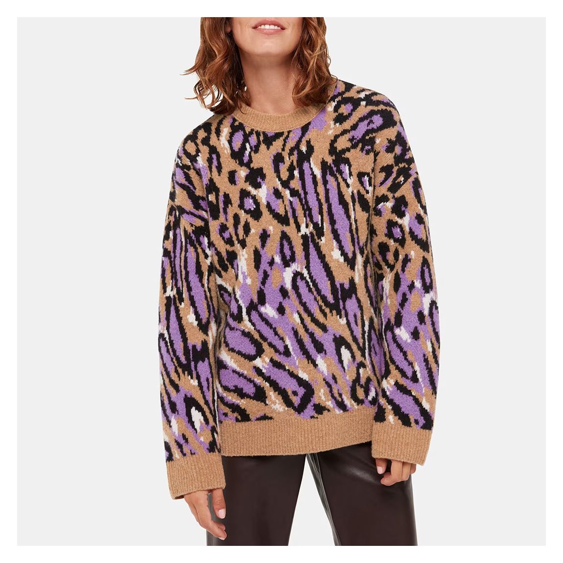 Pull-Over En Laine Mélangée À Imprimé Animalier Jacquard Camel main product photo