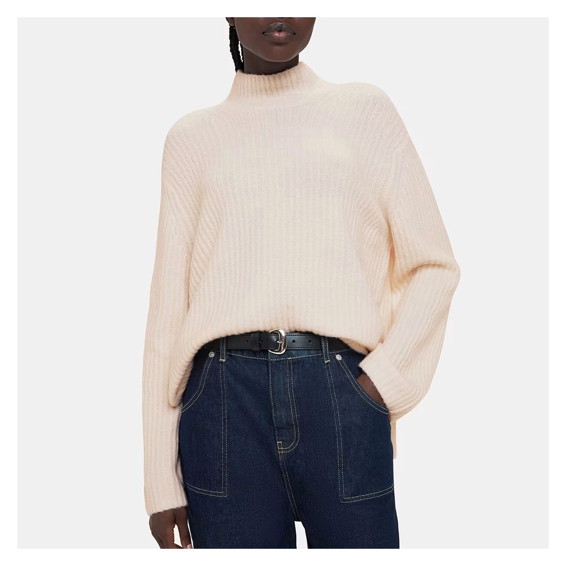 Pull Écru En Laine Mélangée Côtelée main product photo