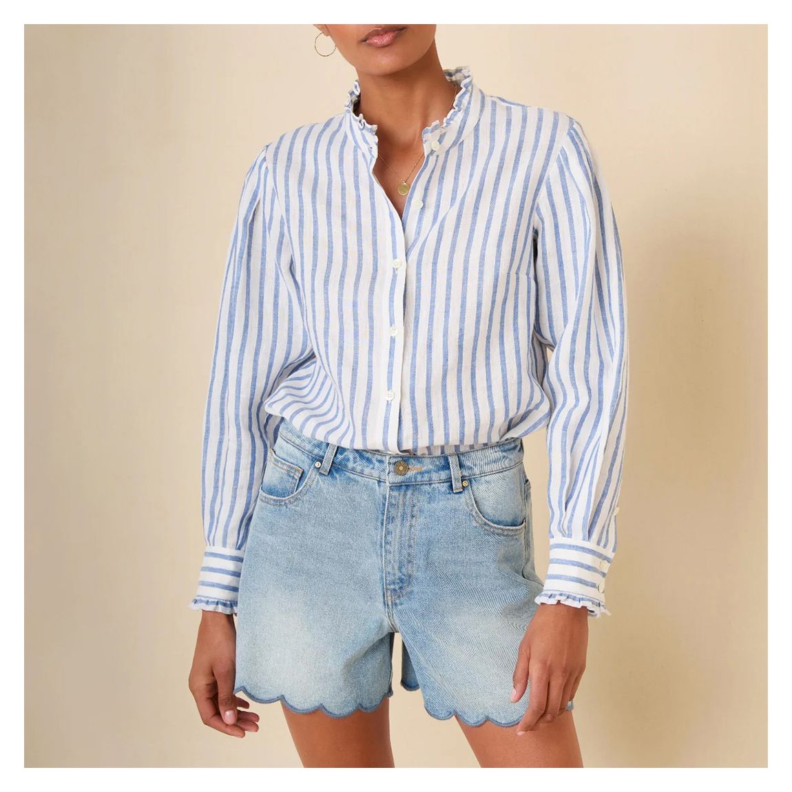 Chemise À Volants En Lin Bleu Paris main product photo