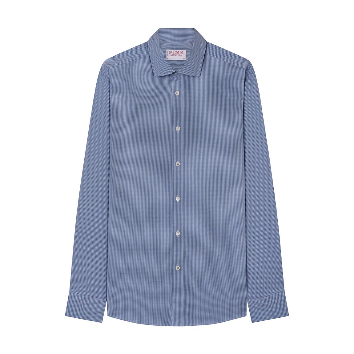 Chemise Slim Fit En Coton À Micro Carreaux Bleu main product photo