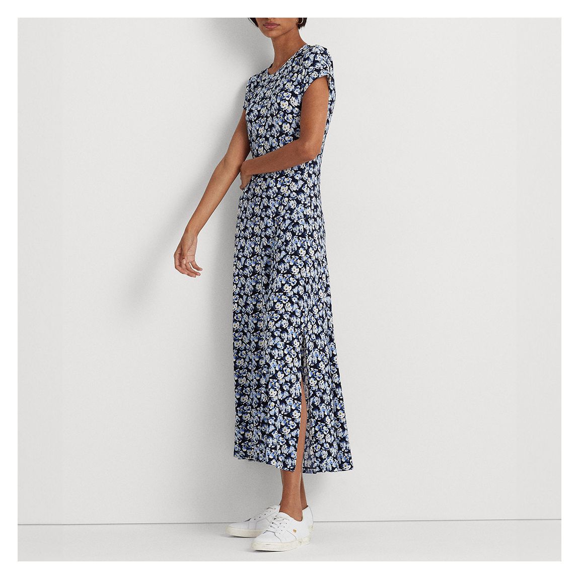 Blue Floral Print Midi Dress main product photo
