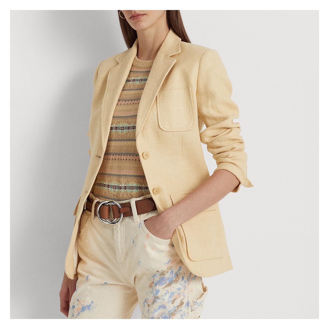 Cream Herringbone Linen Blazer main product photo