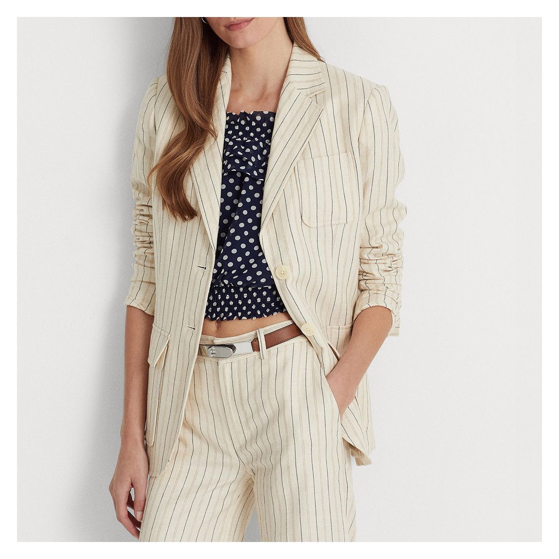 Cream Striped Linen Blend Blazer main product photo