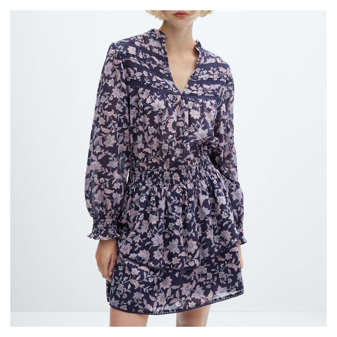 Robe En Coton Volantée À Fleurs Violettes main product photo