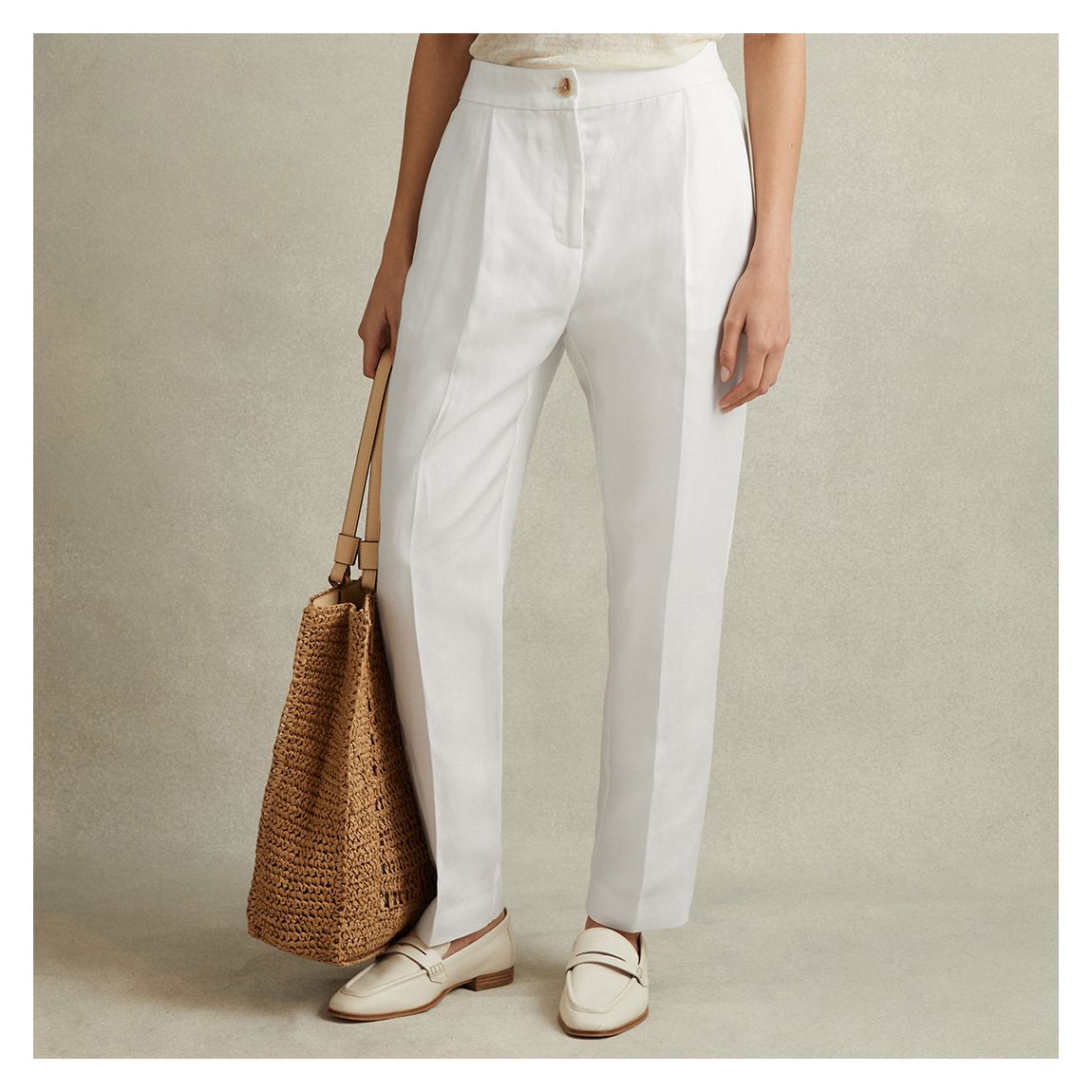Pantalon En Lin Mélangé Farrah Blanc main product photo