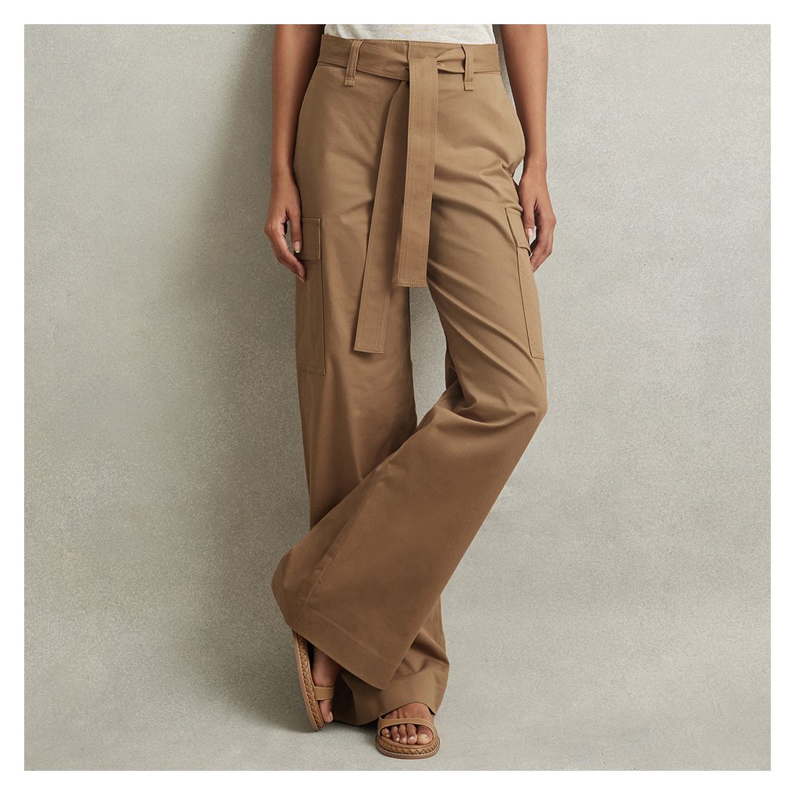 Pantalon À Jambes Larges En Coton Mélangé Camel Malia main product photo
