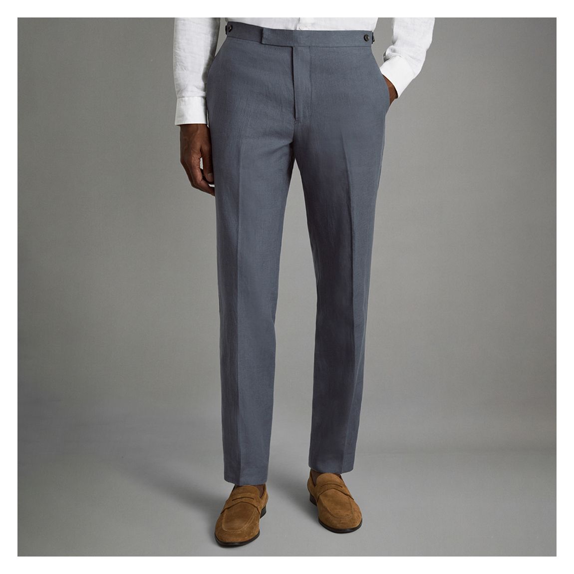 Pantalon Slim En Lin Bleu Kin main product photo