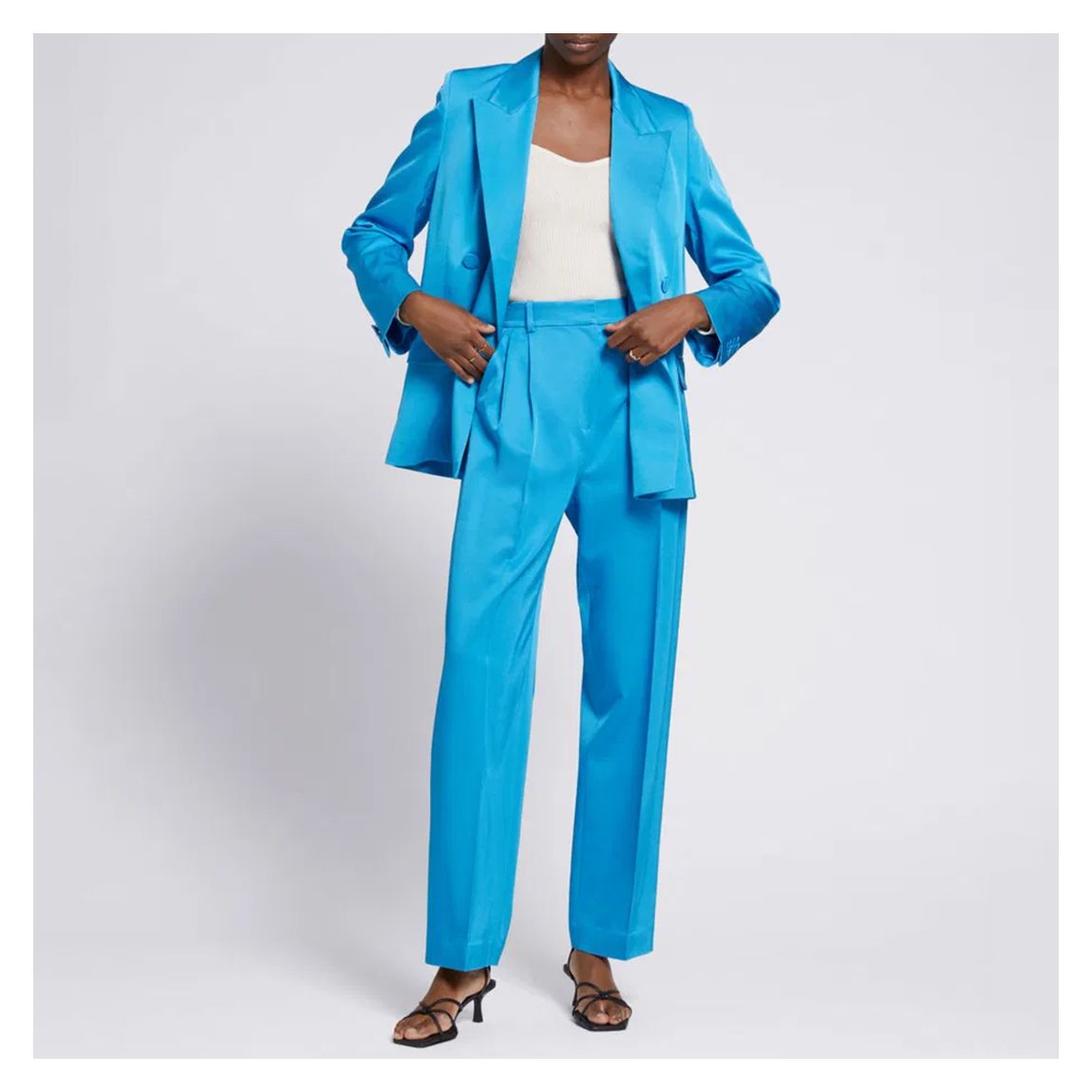 Pantalon De Tailleur En Satin Bleu main product photo
