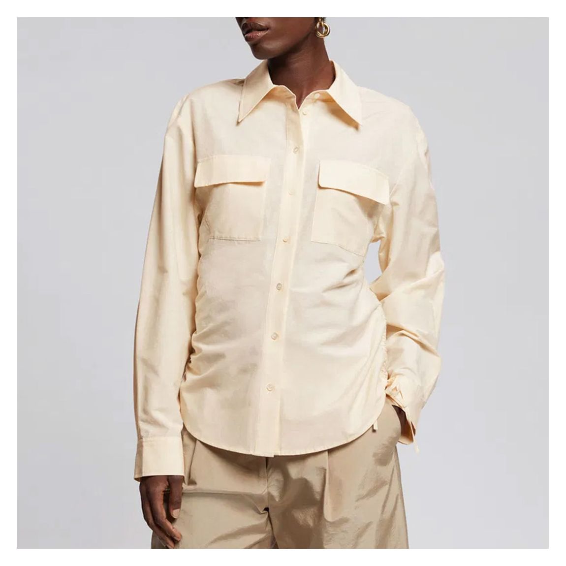 Chemise À Cordon De Serrage Froncé En Soie Mélangée Abricot main product photo