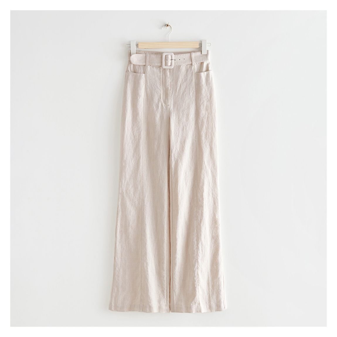 Pantalon Évasé Ceinturé En Lin Beige main product photo