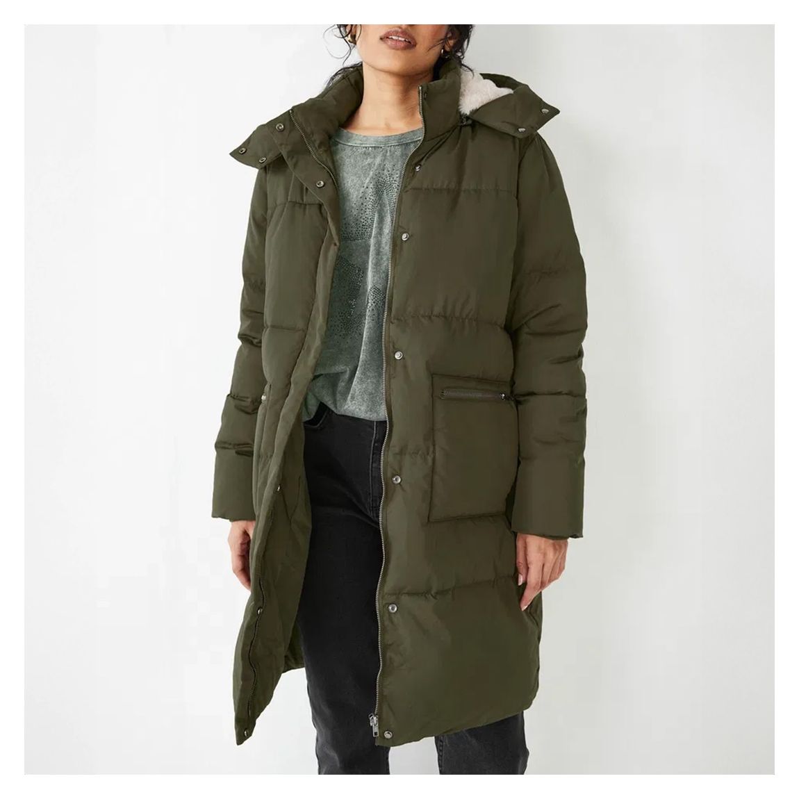 Veste Bouffante En Fausse Fourrure Kaki main product photo