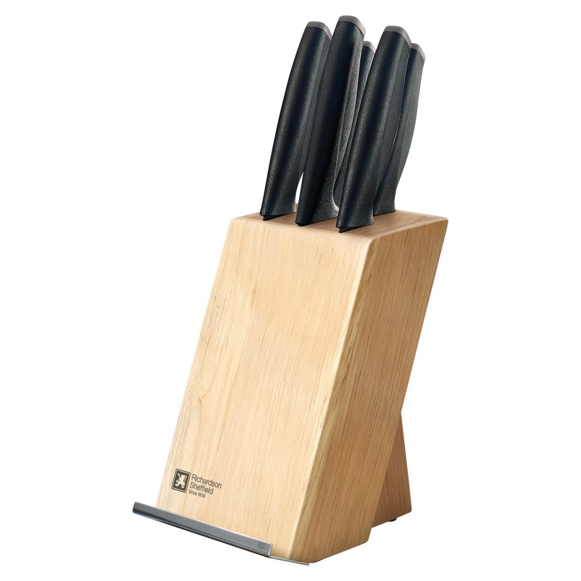 Advantage Noir - Bloc bois naturel 5 couteaux lames PVD noir avec porte tablette main product photo