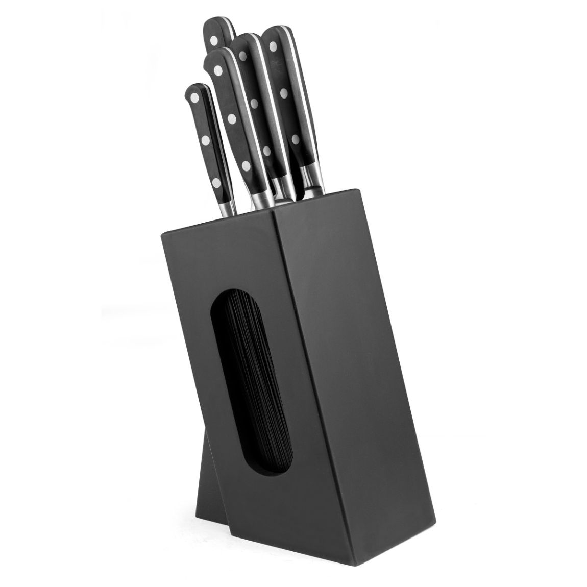 Origin - Bloc spaghetti en bois noir avec 5 couteaux de cuisine main product photo