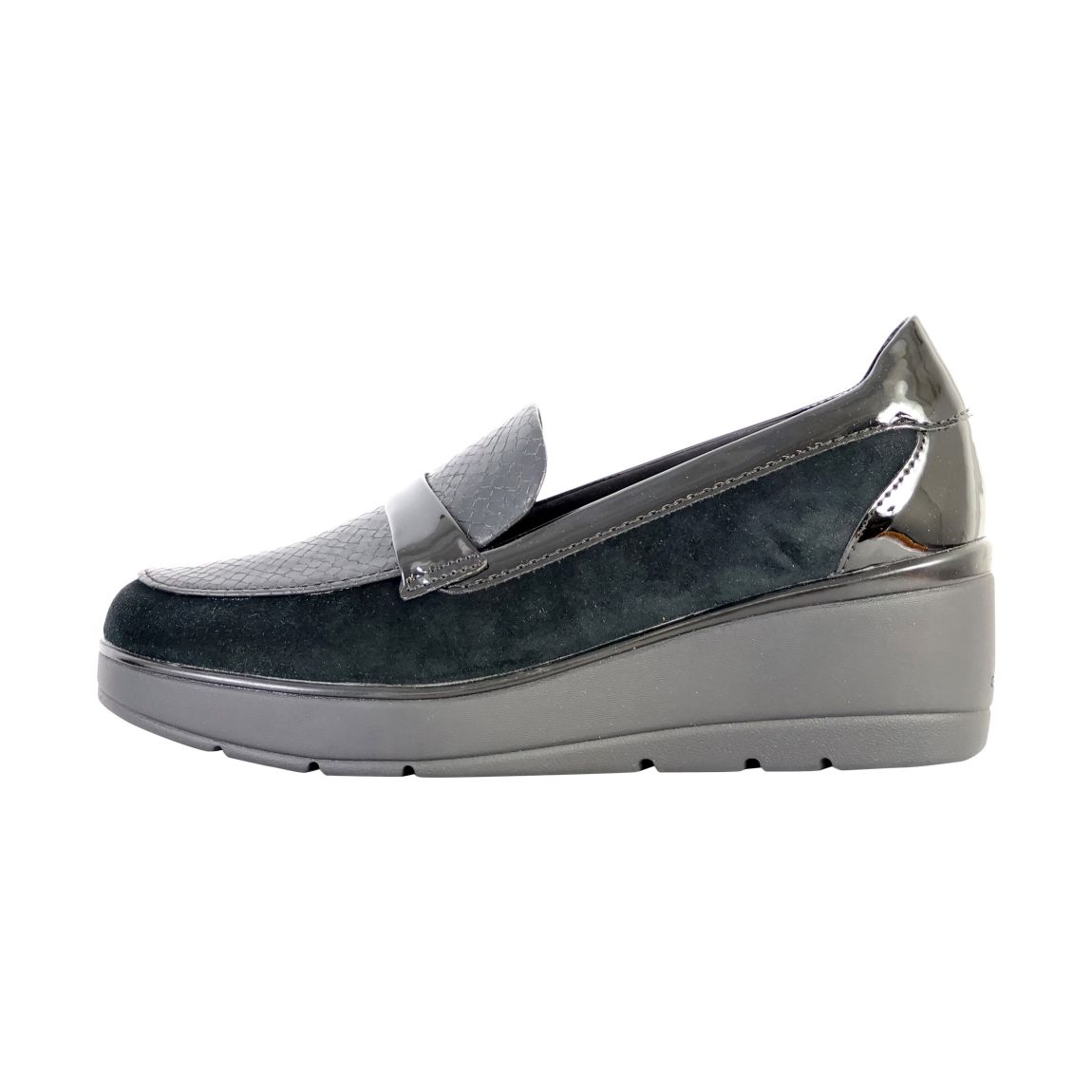Mocassin Compensé Cuir Ilde Suede Synt Pat Noir main product photo