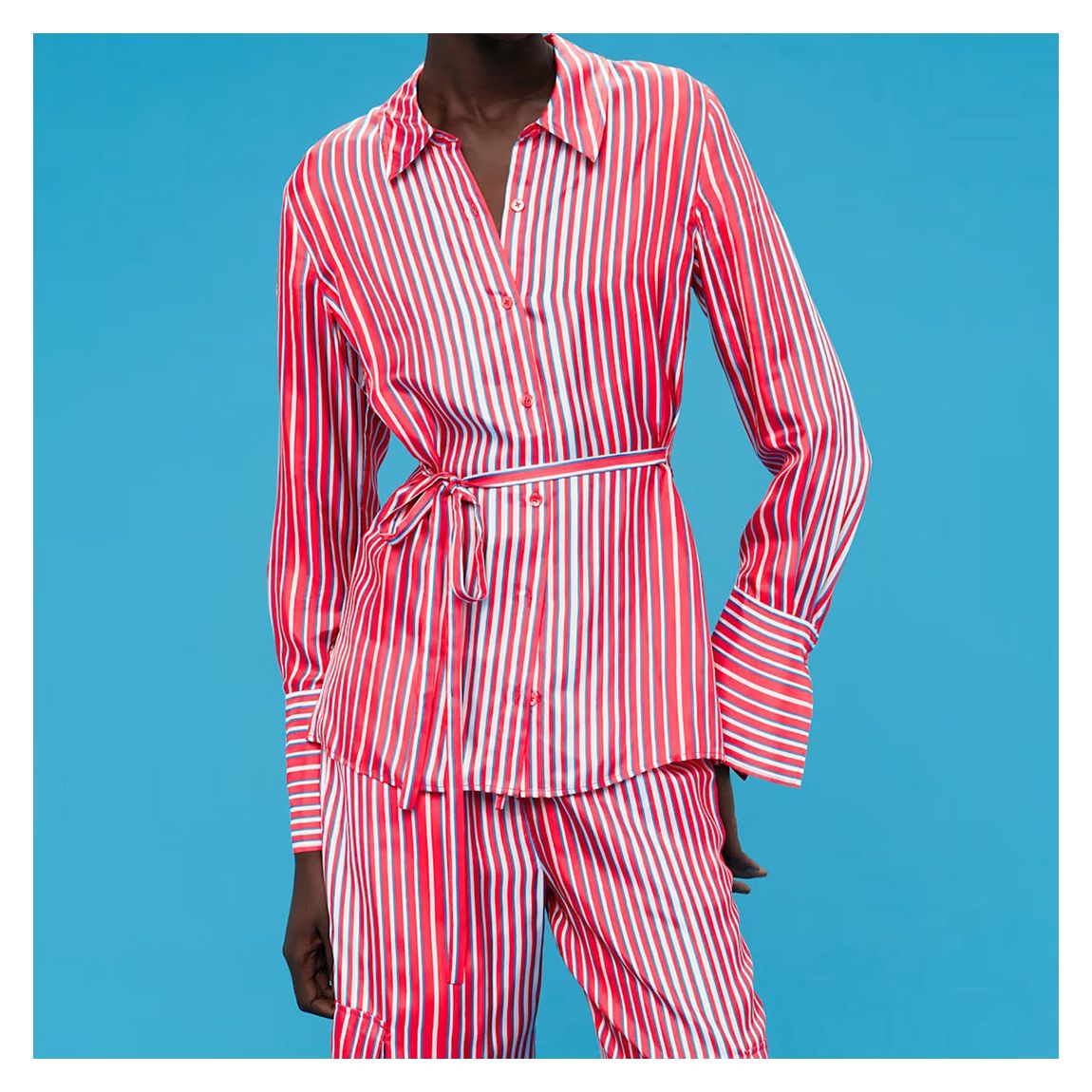 Chemise En Soie Mélangée À Rayures Multiples main product photo