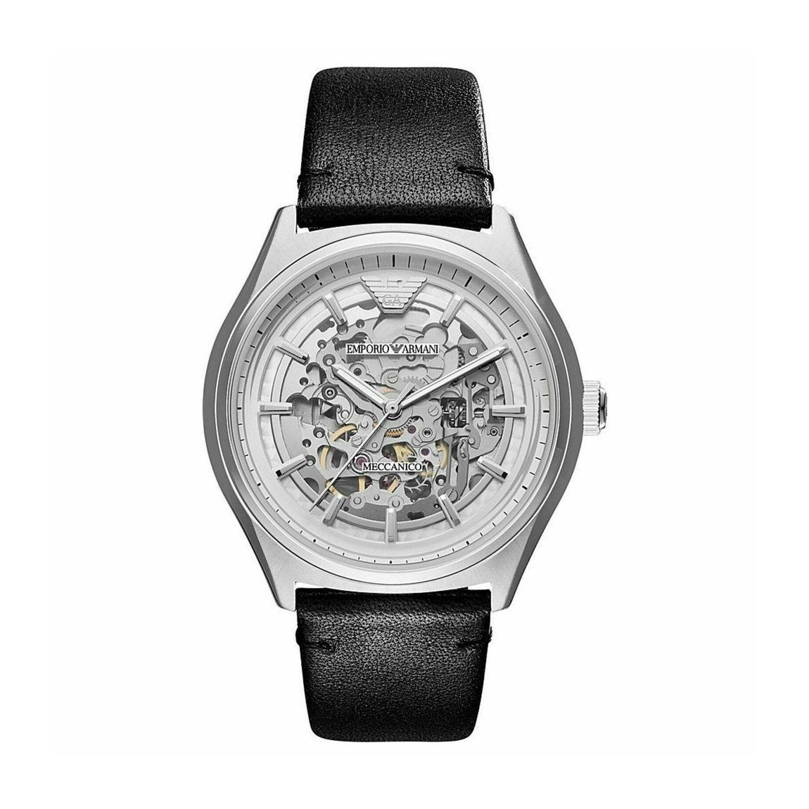 Montre Emporio Armani AR60003 Automatic Black Leather Skeleton pour homme main product photo