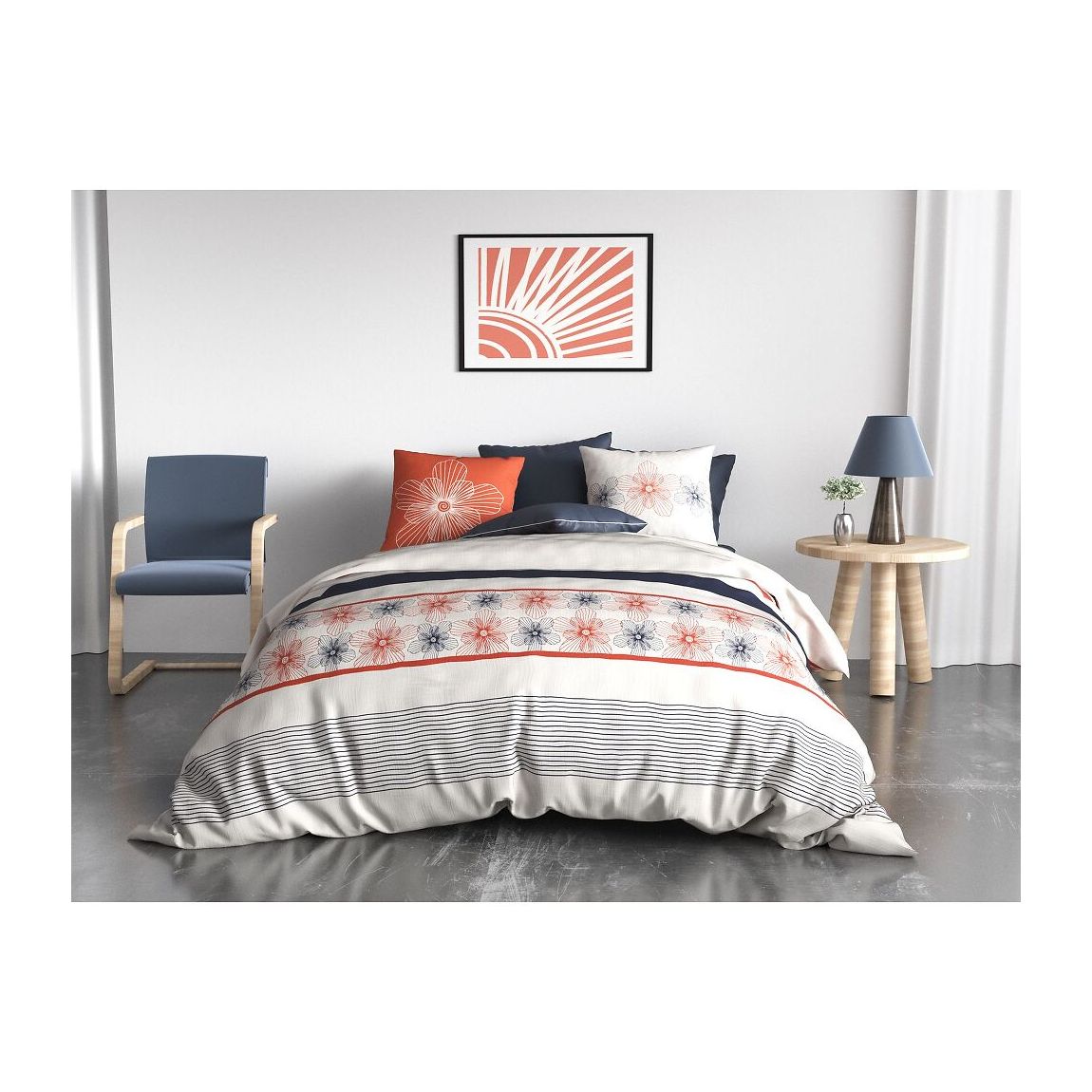 Parure Housse De Couette Elegance 100% Coton Imprimée main product photo