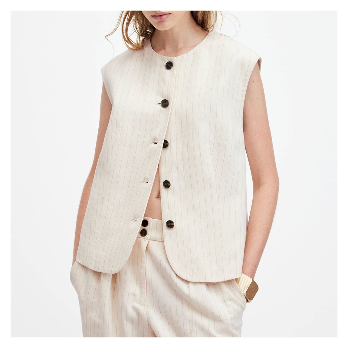 Gilet En Lin Mélangé À Rayures Métalliques Payton Blanc main product photo
