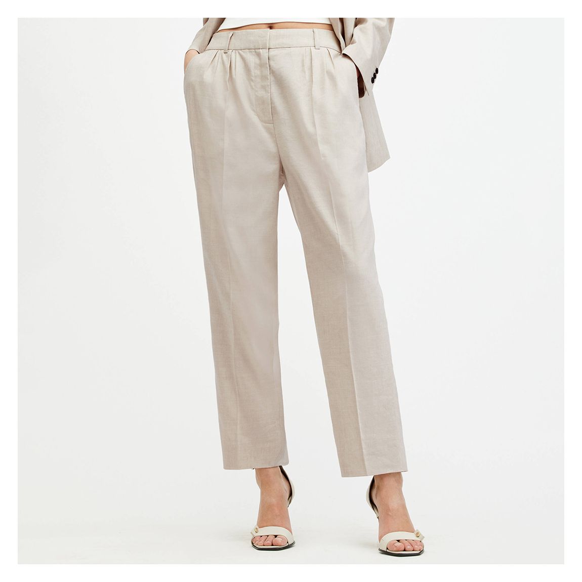 Pantalon Beige Whitney À Jambe Droite En Lin Mélangé main product photo