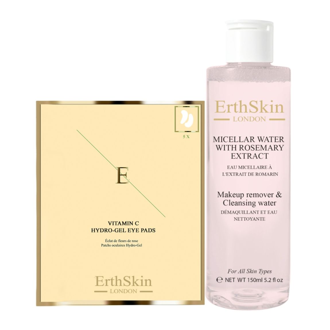 Lot de 5 Coussinets Yeux Hydrogel Vitamine C + Eau Micellaire à l'Extrait de Romarin 150 ml main product photo