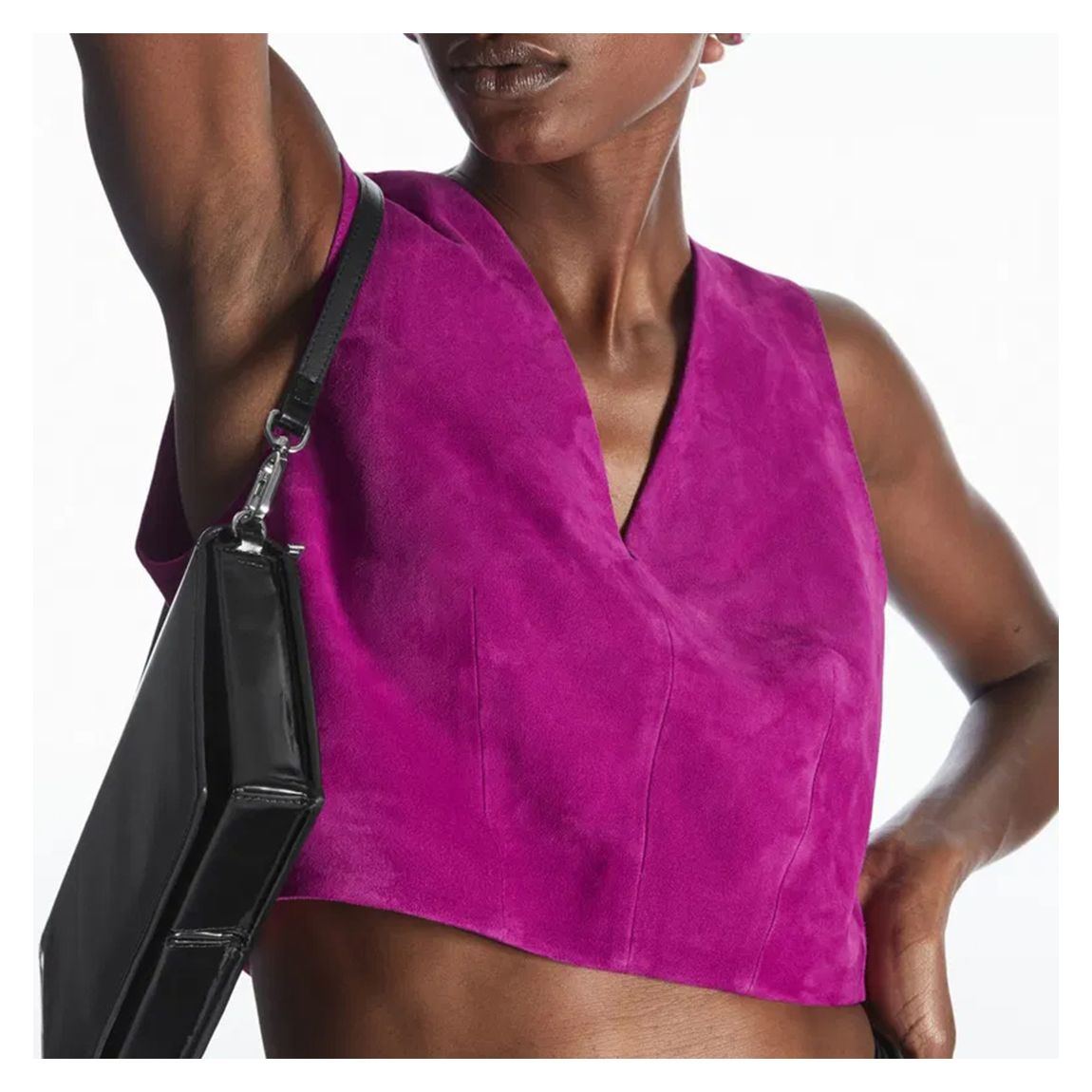 Top En Daim À Encolure En V, Cropped, Violet main product photo
