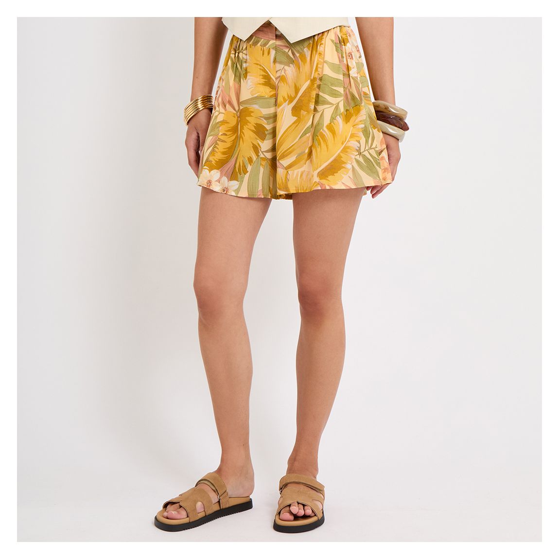 Short En Soie À Imprimé Floral Orange main product photo