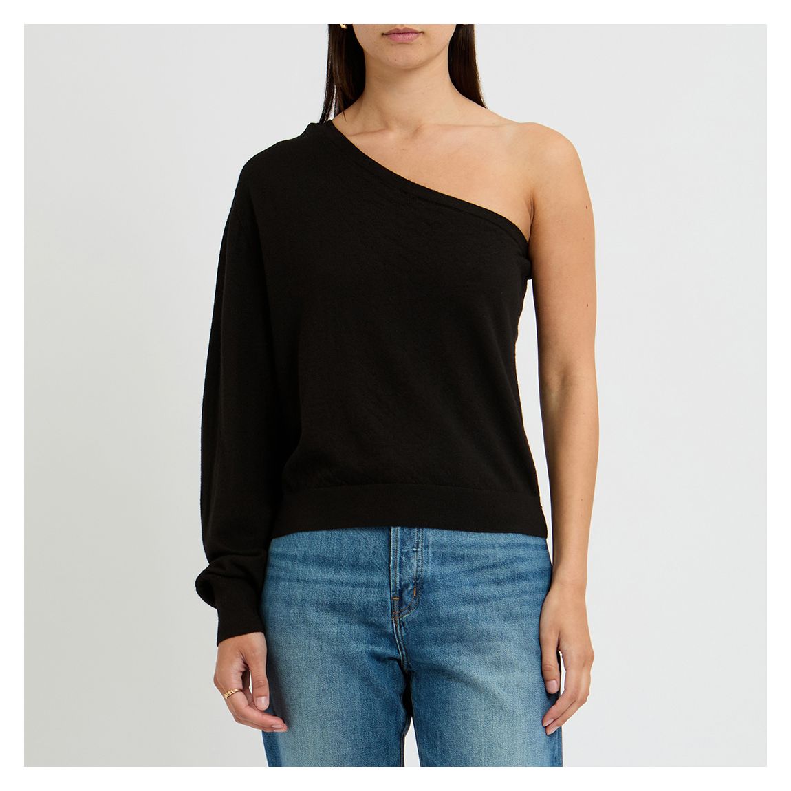 Top En Laine À Col Asymétrique, Noir main product photo