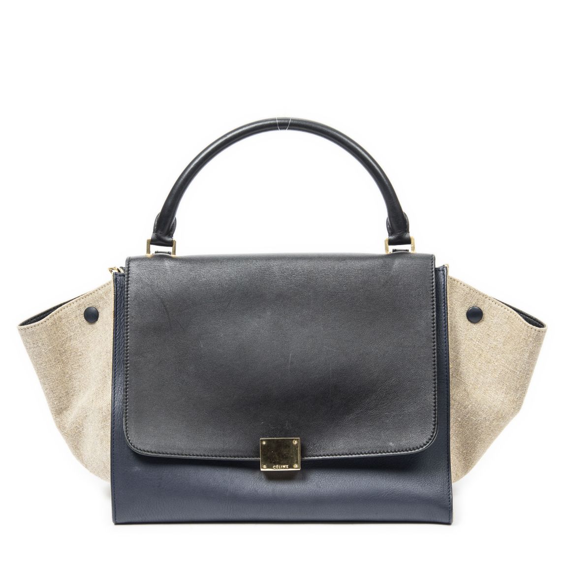 Celine Medium Tricolor Trapeze en Bleu marine/Noir/Kaki Du cuir de veau main product photo