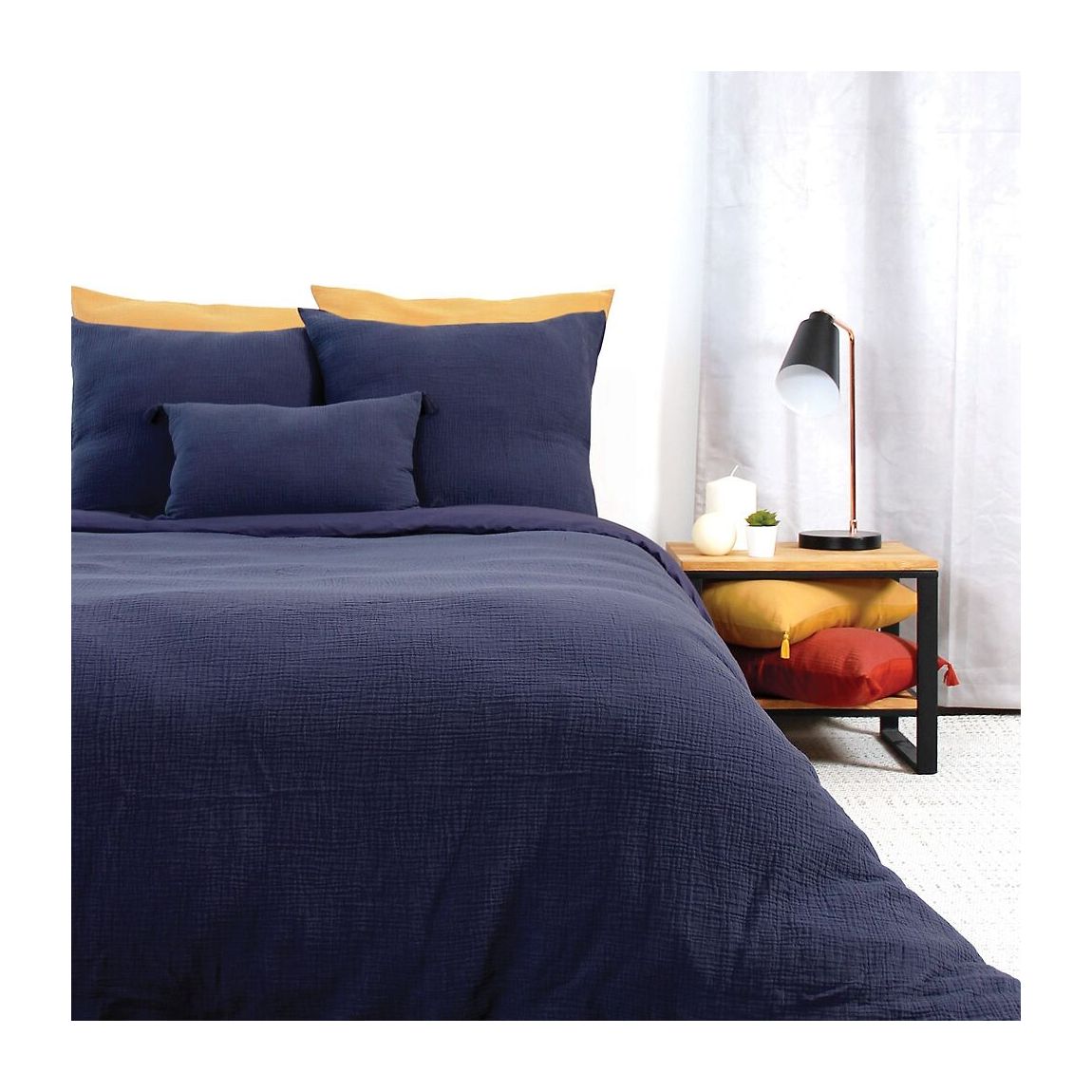 Parure Housse De Couette 100% Gaze De Coton Marine main product photo