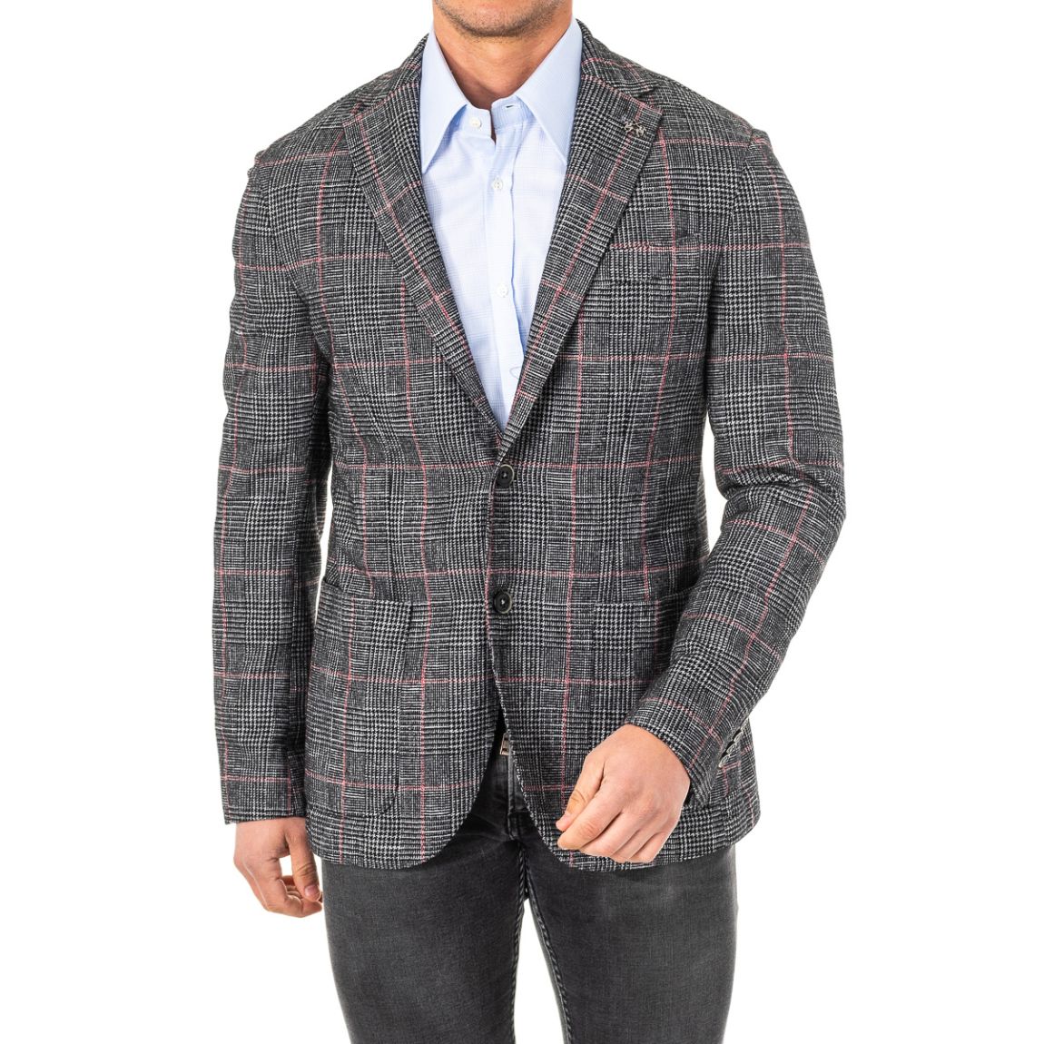 Blazer à carreaux manches longues et col revers KMJA06 homme main product photo