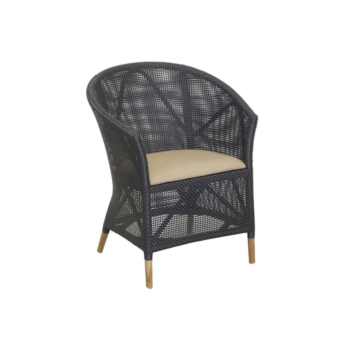 Fauteuil en résine noire et teck + coussin extérieur main product photo