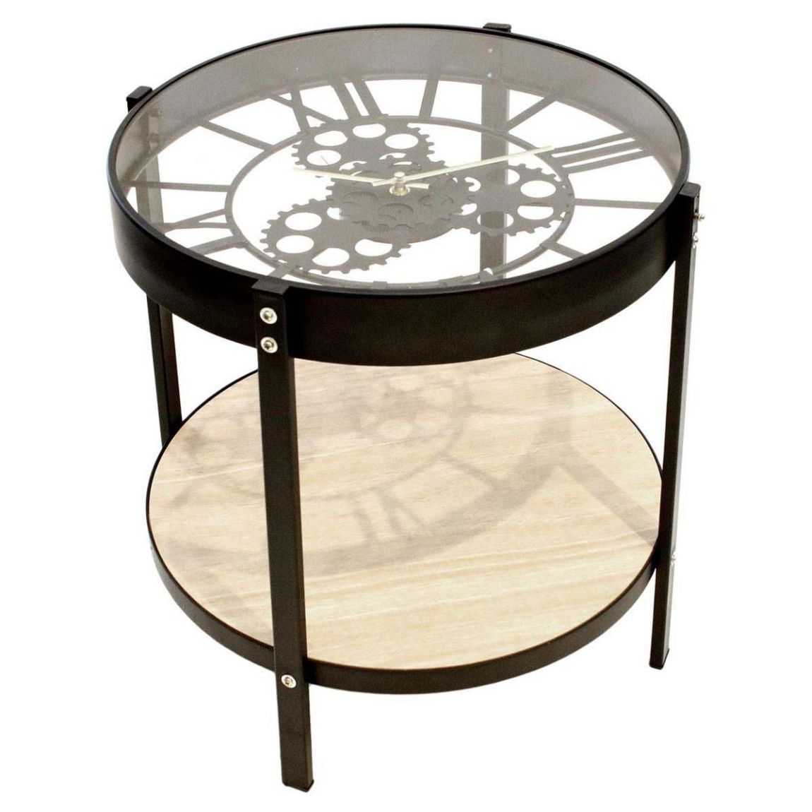 Table d'appoint en métal et bois horloge 40 cm main product photo