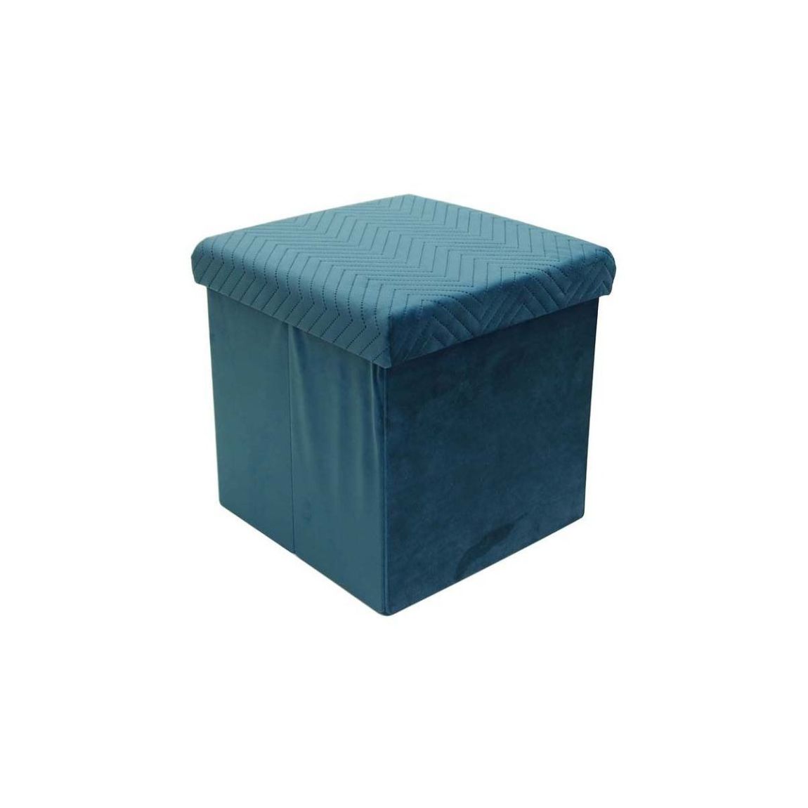 Coffre pouf pliable en velours Zig zag Bleu main product photo