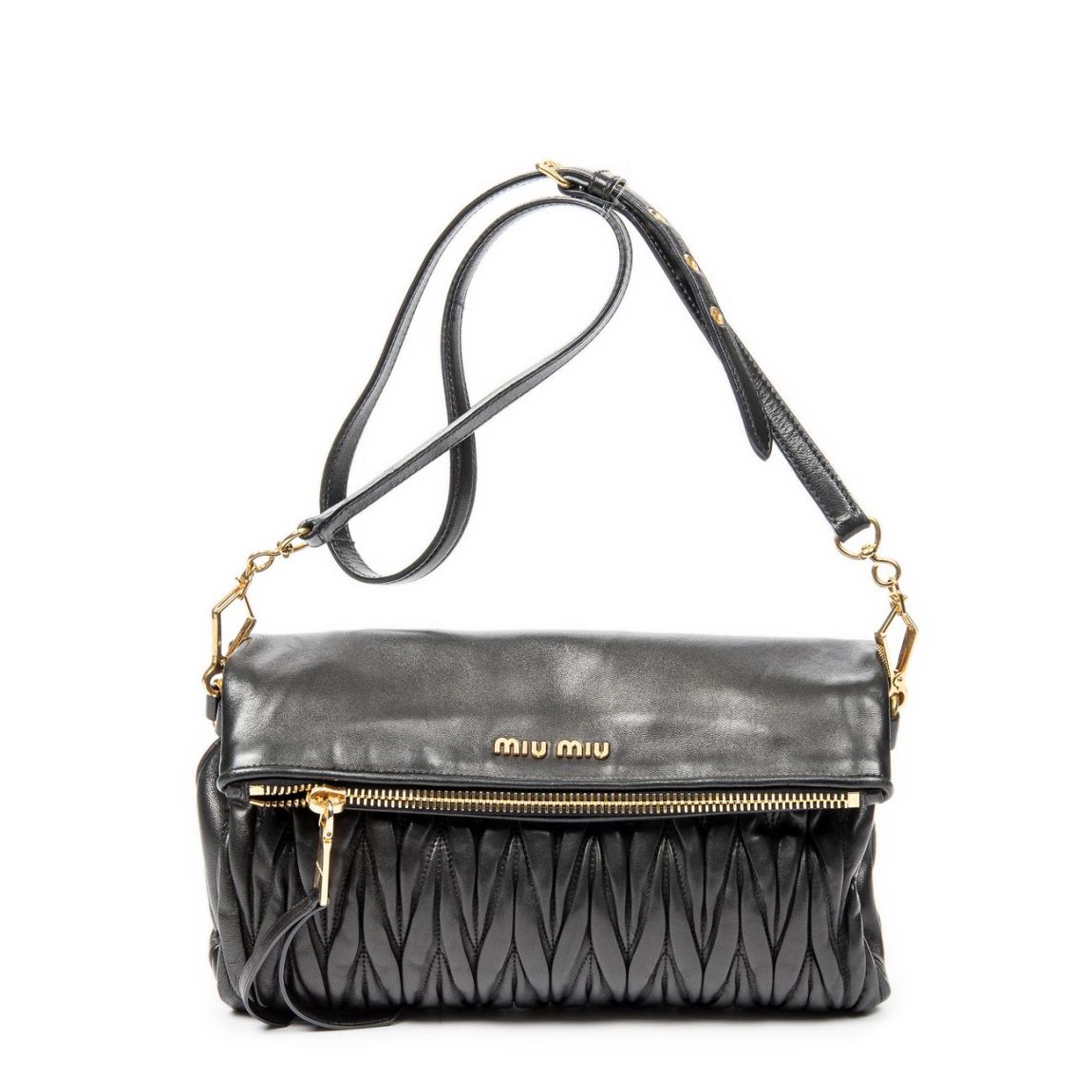 Miu Miu Zip Fold Over Crossbody en Noir main product photo