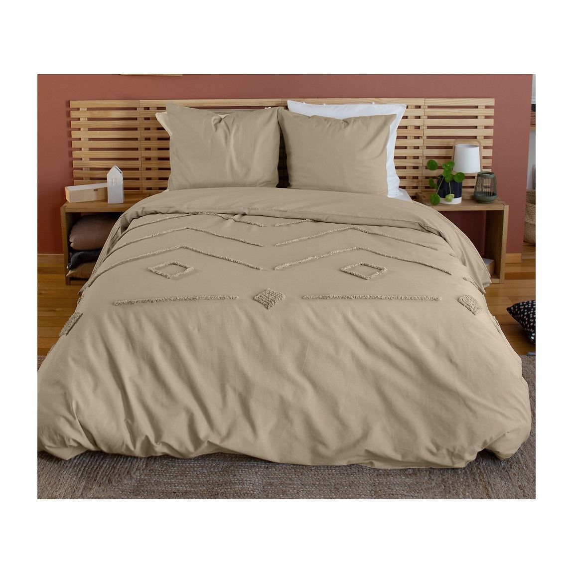 Parure De Couette 3pcs 260x240cm finitions Tuftées en Coton Lave 52fils/cm2 - AKOE main product photo
