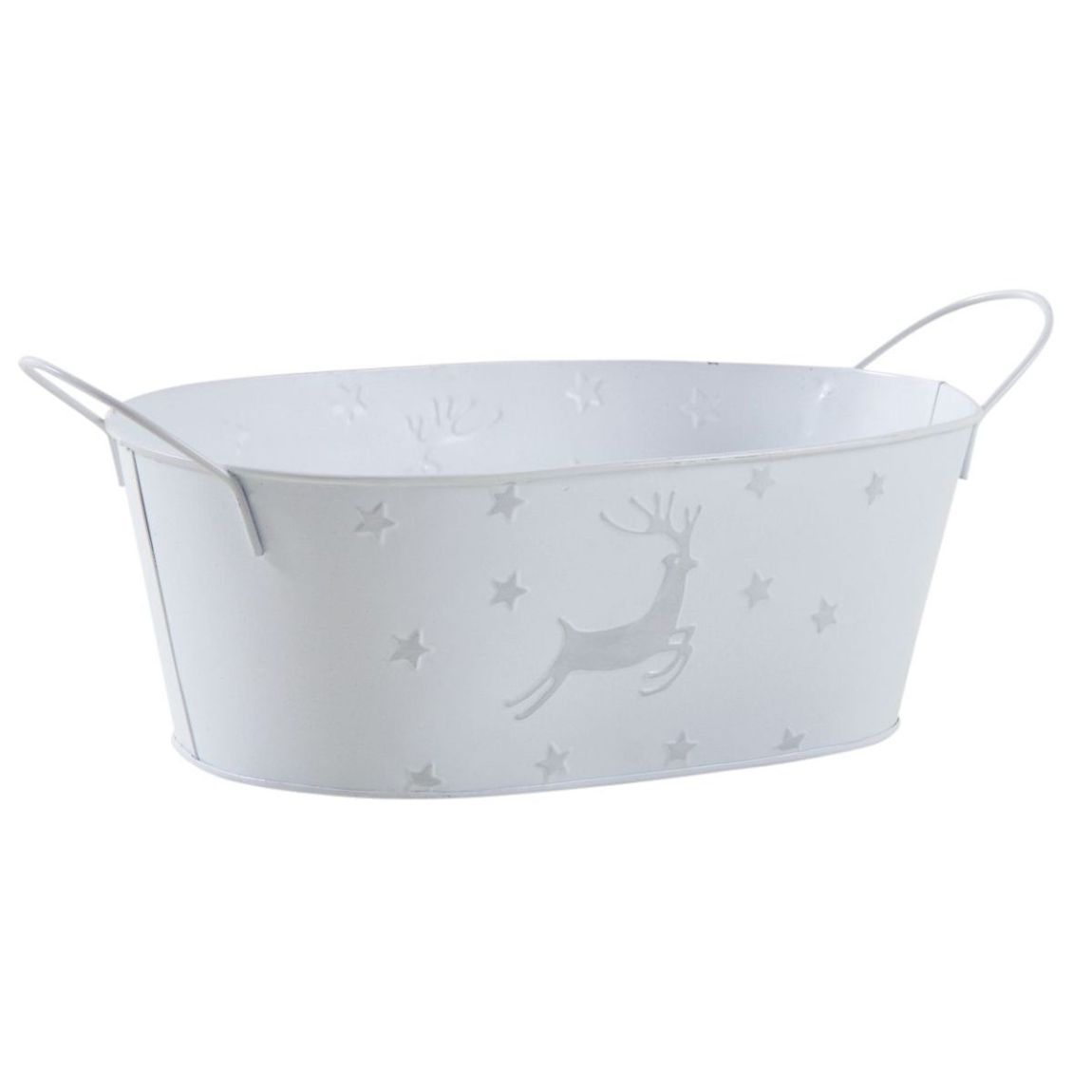 Corbeille ovale en métal laqué blanc avec cerf main product photo