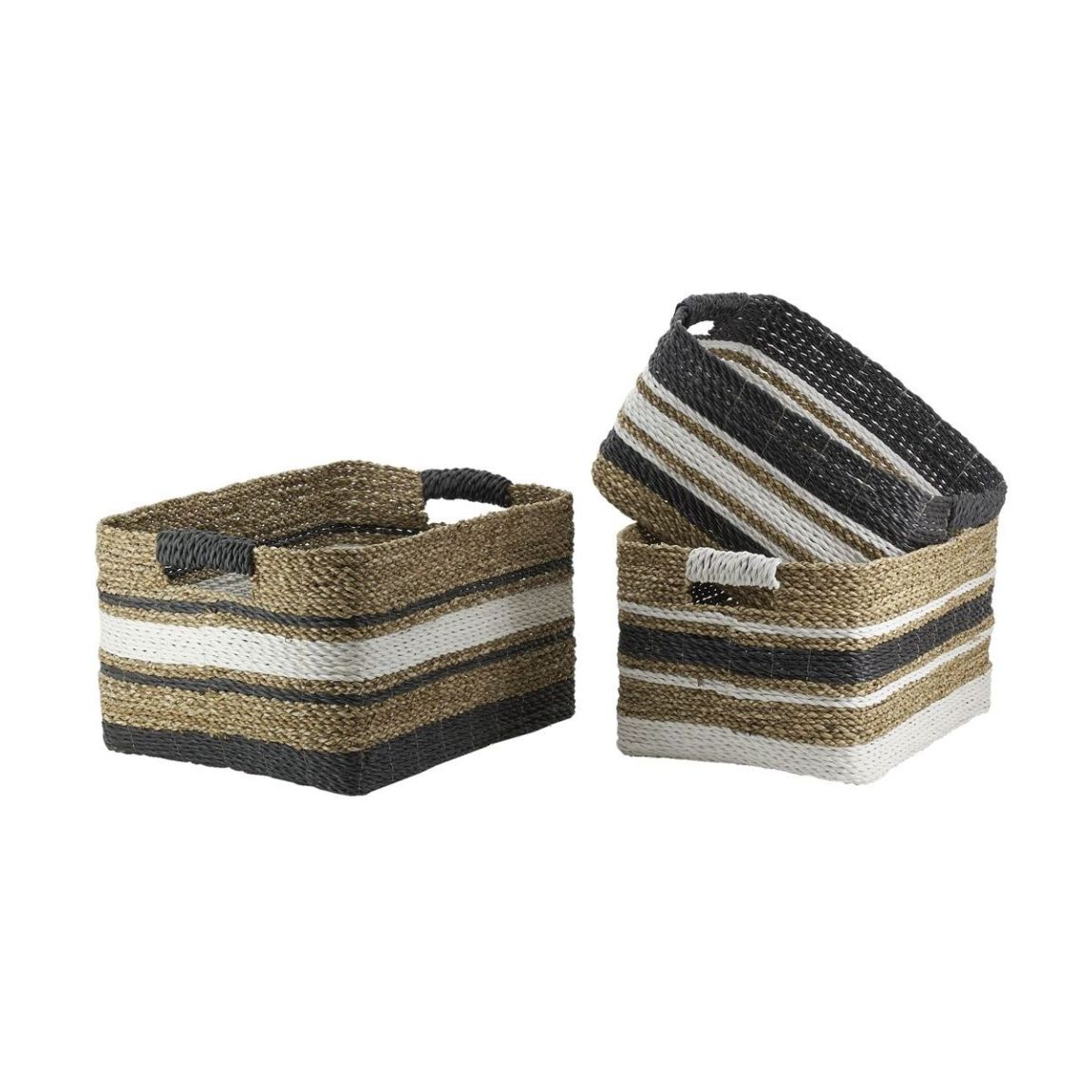 Corbeilles en jonc et raphia naturelles et teintées (Lot de 3) main product photo